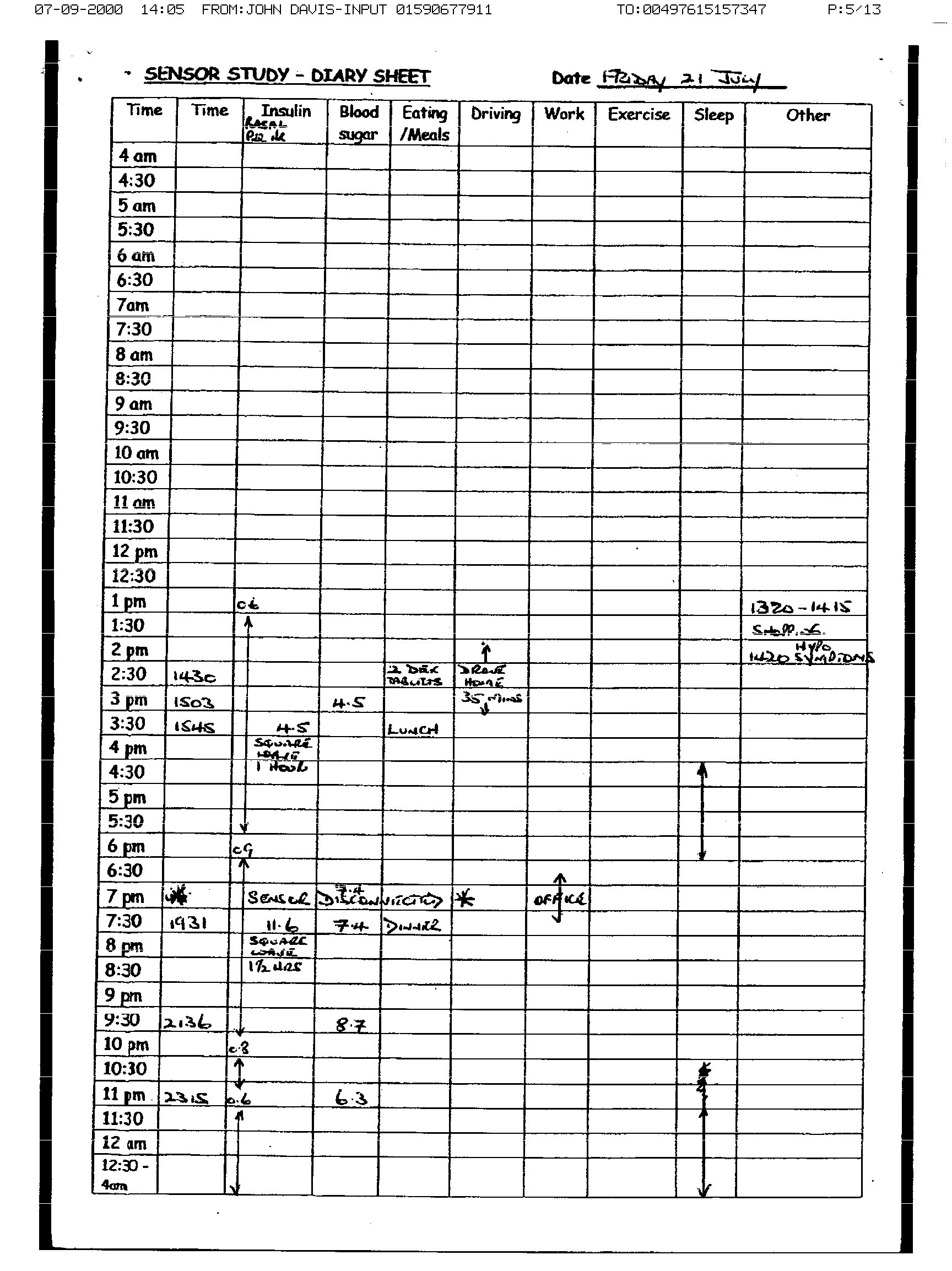 Friday log sheet