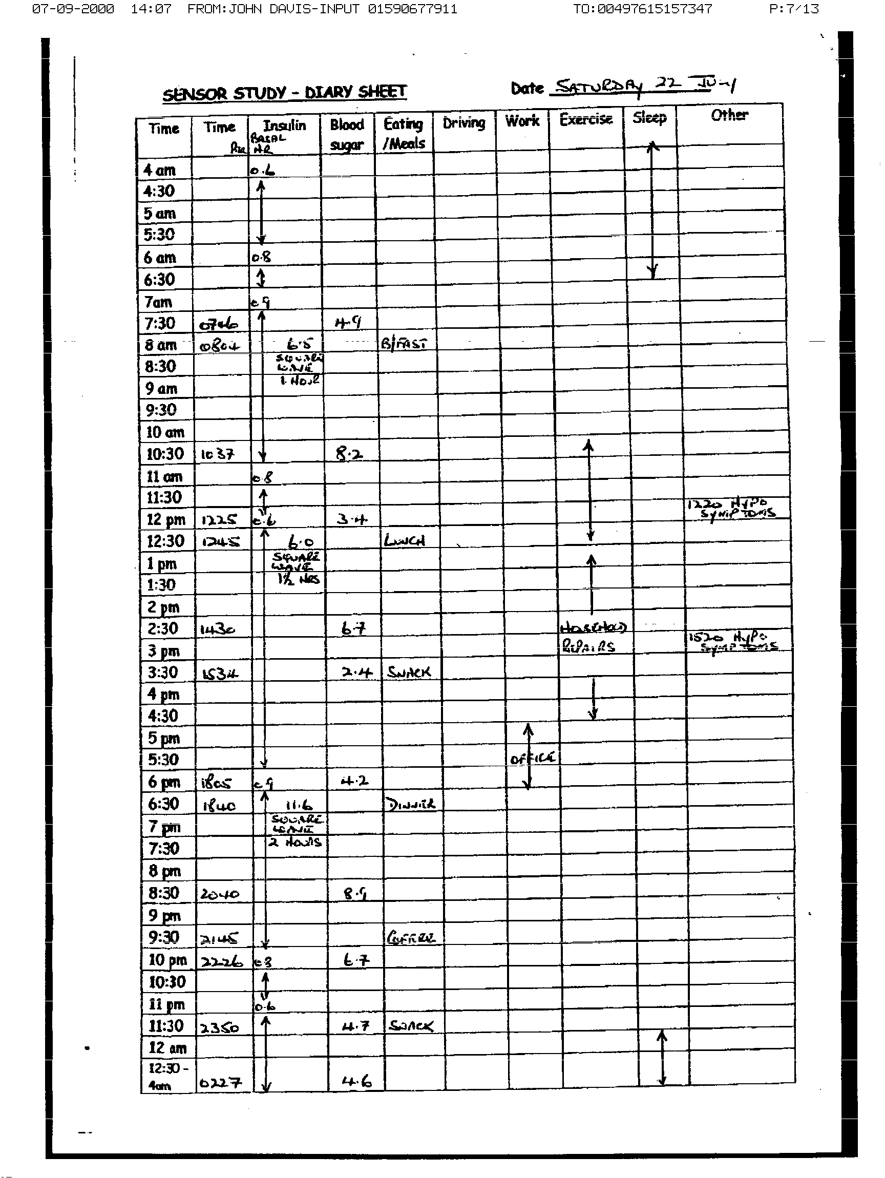 Saturday log sheet