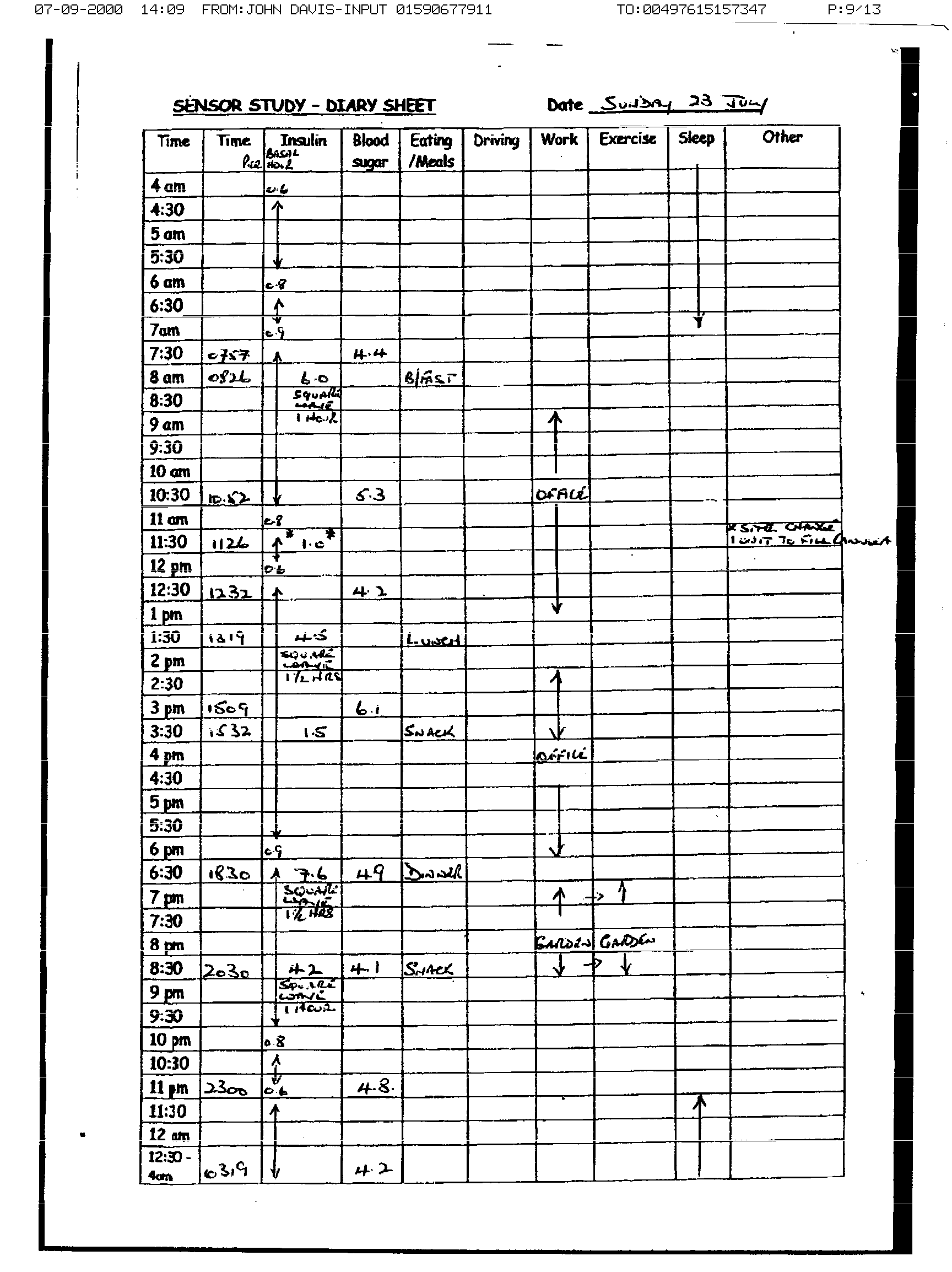 Sunday log sheet