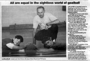 Photo of Di Maynard playing goalball